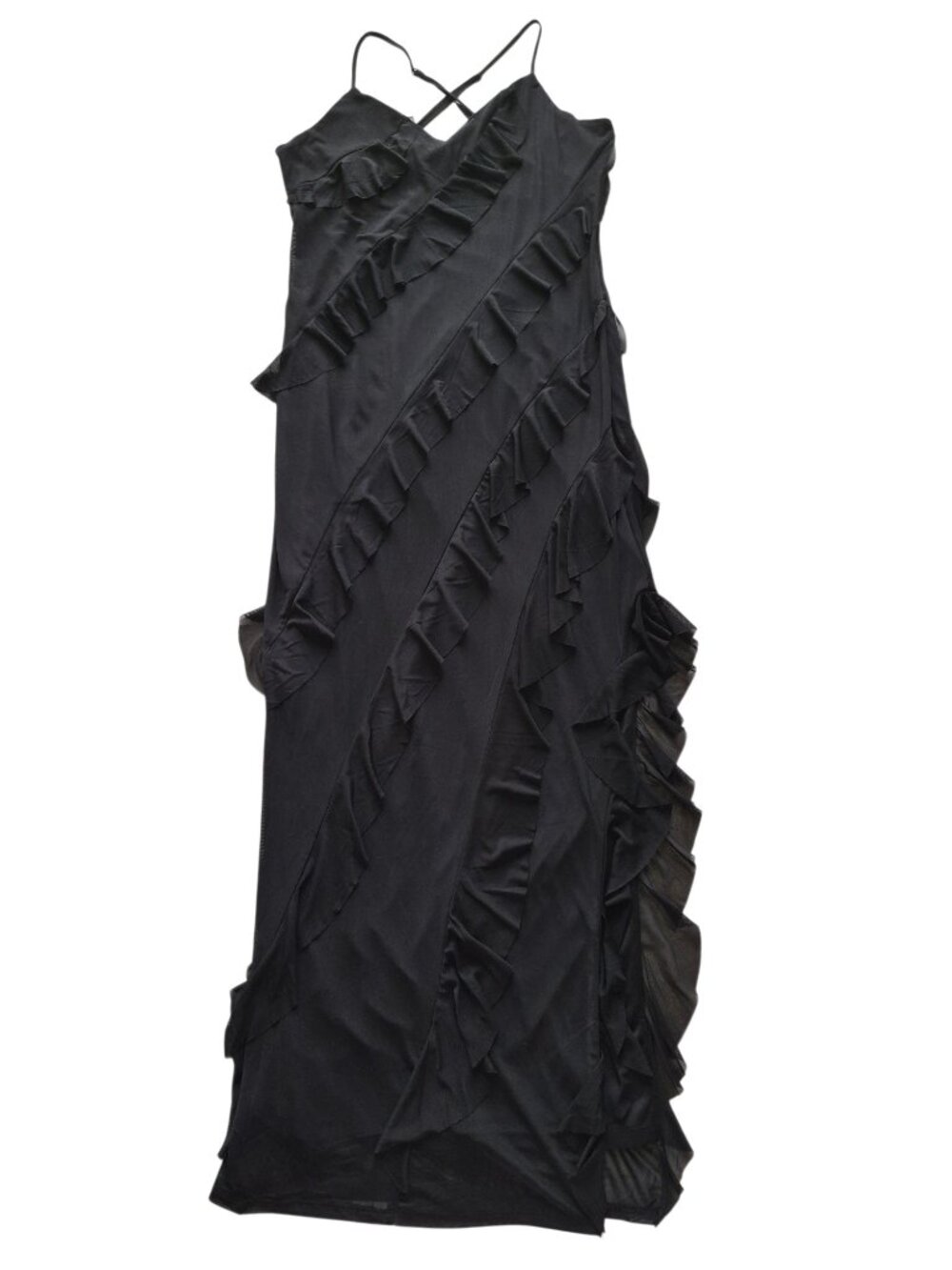 Sincerely Jules Maxi Dress Cocktail Party Slinky Black Side Slit Mesh Long Dress - Picture 5 of 16